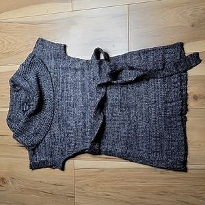 Sweater Project Short Sleeve Long Sweater Cowl Neck Dark Gray w/waist Ti…